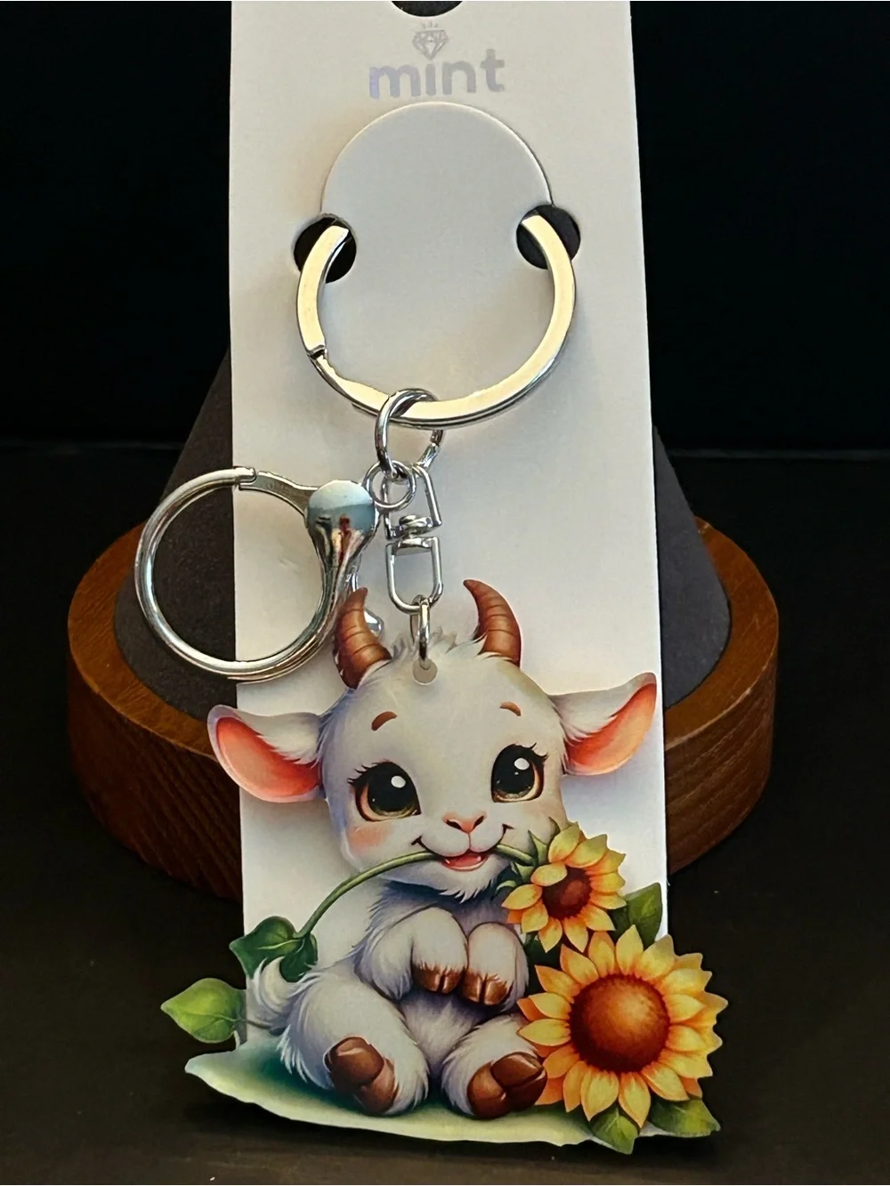 Cute Calf Little Baby Highland Cow w/ Sunflowers 🌻 Acrylic Bag Charm Keychain
